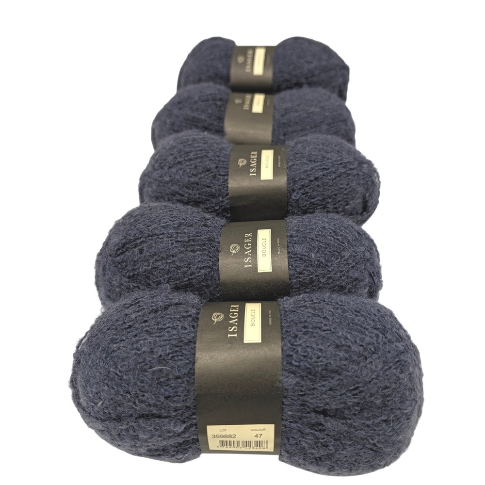 Isager Boucle 100% Alpaca Yarn Navy Blue Color 47 Lot 359882 5 Skeins Peru